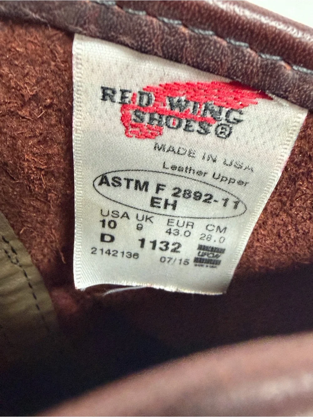Red Wing ASTM F2892-11 EH 1132 Pecos Leather Boots Men’s US 10 Lightly Worn